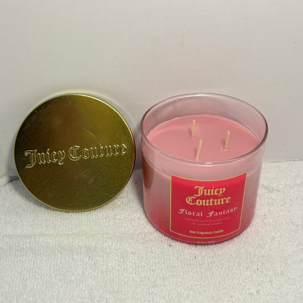 Juicy Couture Floral Fantasy 3-Wick Scented Candle 15 oz Pink Gold Lid JCFFC01